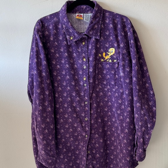 LooneyTunes WB Purple Tweety Embroidered Women 100%Cotton button down shirt - Picture 8 of 15